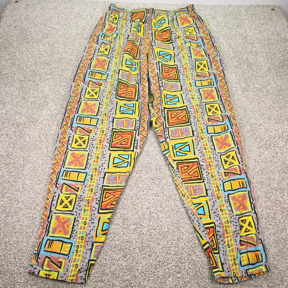 Vintage Pacific Heat Mens Large Cotton Tribal Geometric Print Pants 90s Made USA